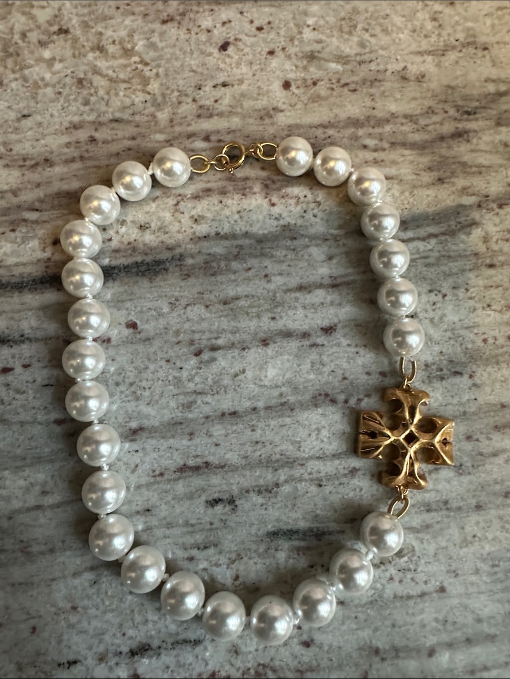Tory Burch Gold Pearl Choker Necklace - Women Jewelry
